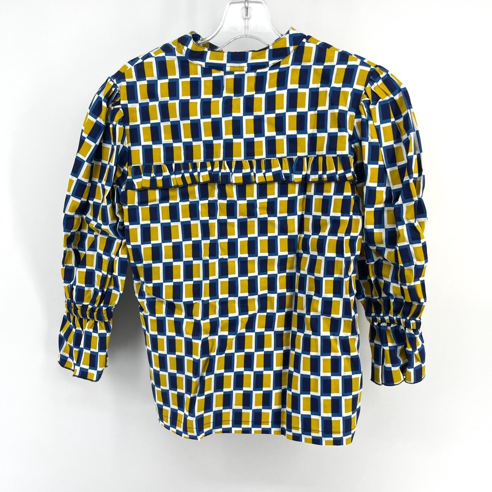 BEYOND by Vera‎ Stella Blouse Womens XS Blue Geometric Print Bell Sleeve NWT - Picture 3 of 11